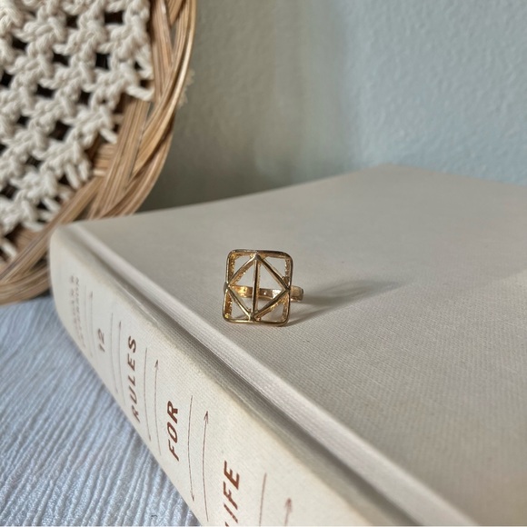 Elements Gold Square Diamond Symbol Open Ring “Venya” Earth Alchemy - Picture 8 of 12